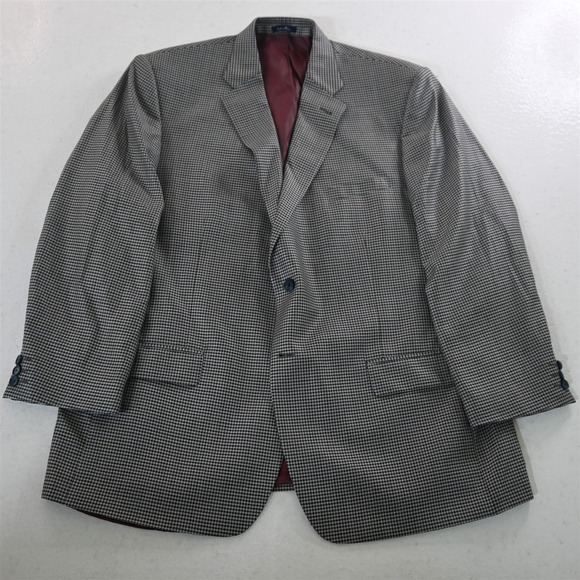 Turnbury 48R Blue Gray Check Wool Silk Mens Blazer Suit Jacket